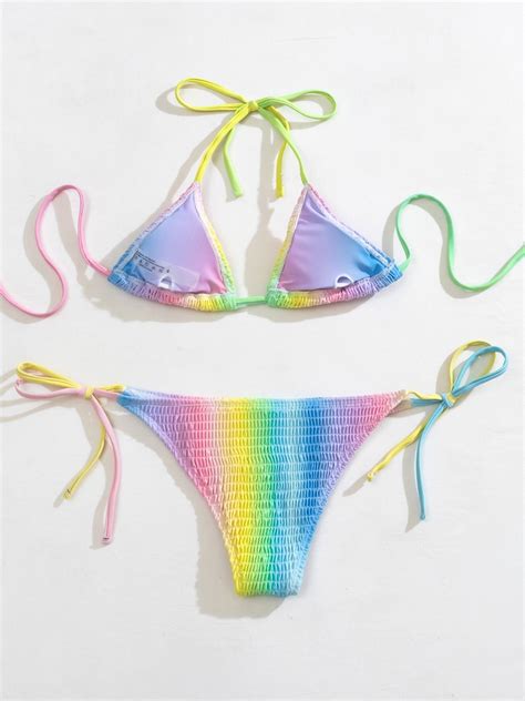 Emmiol Free Shipping Rib Rainbow Bikini Swimsuit Mixcolor S In Bikini Sets Online Store