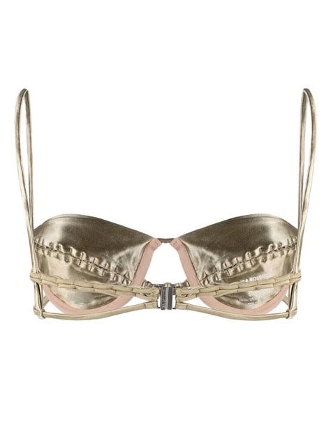 Isa Boulder Gold Woven Chain Bikini Top Browns