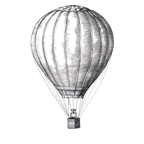 Hand Drawn Sketch Of A Hot Air Balloon Monochrome Vintage Style Stock Illustration