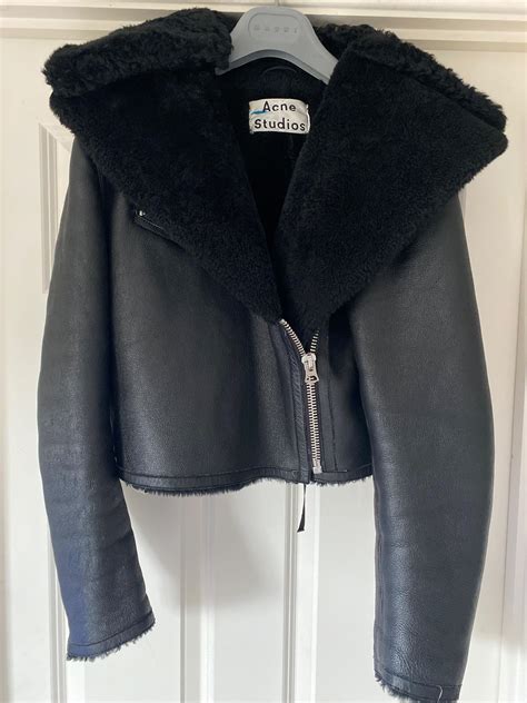 Acne Black Leather Shearling Aviator Jacket Xs Hardly Ever Worn It