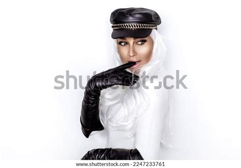 Sexy Blonde Woman Wearing Black Biker Stock Photo Shutterstock