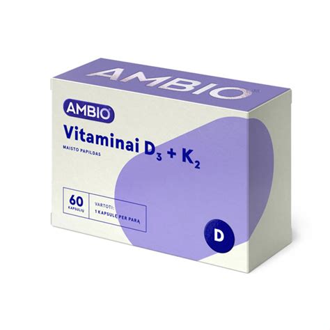 Ambio Vitaminai D3 2000iu Ir K2 45mcg 60 Kapsulių Gintarinė Vaistinė