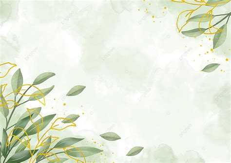 Green And Gold Leaves Plant On Watercolor Background Green Background