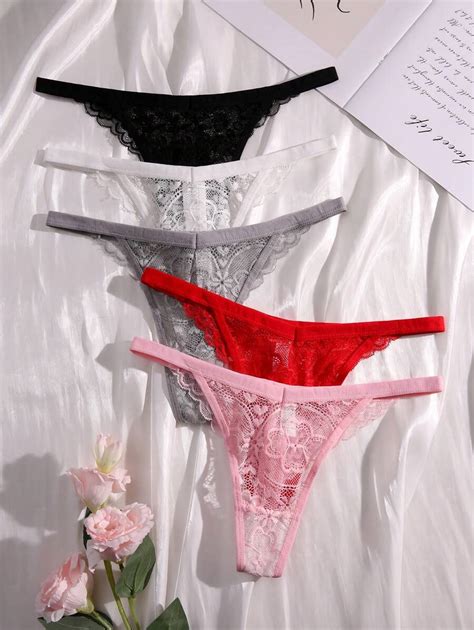 Shein Underwear Sleepwear Basics Packs Floral Lace Thong Sexy Lingerie SHEIN USA