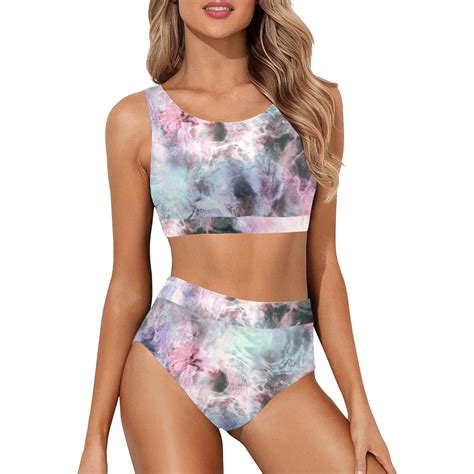 Colorful Electric Marbling Crop Top Bikini Set Model S Id D