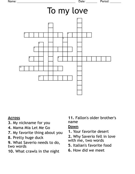 To My Love Crossword Wordmint