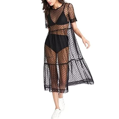 Minetom Robe D Collet Sans Manches Cache Maillots De Bain Bikini Courte Femme Filet Mailles