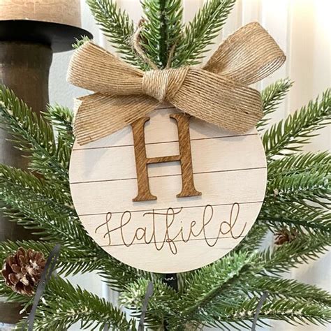 Shiplap Initial Christmas Ornament Rustic Monogram Christmas Etsy