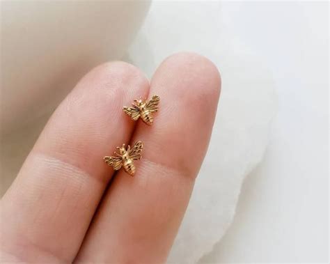 Tiny Honey Bee Studs Dainty Bee Earrings Bumble Bee Studs Tiny Gold