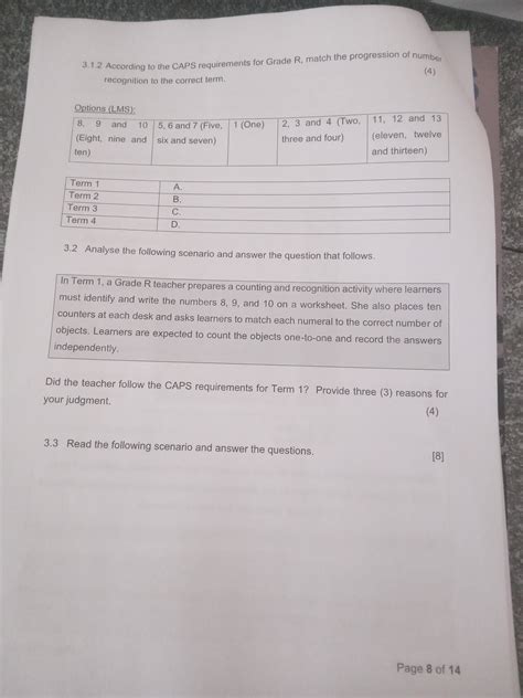 3.1.2 According to the CAPS requirements for Grade R, match the progressi..