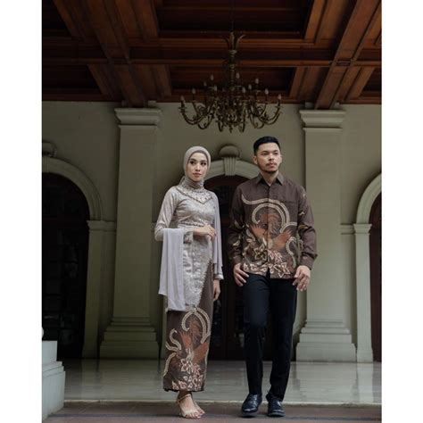 Jual Batik Couple HANNA NUDE Kebaya Modern Kebaya Wisuda Lamaran Baju Tunangan Batik Brukat