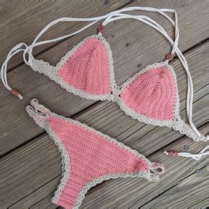 Pink Crochet Bikini Set Cotton Crochet Swimsuit Boho Crochet Bathing Suit Two Piece Brazilian