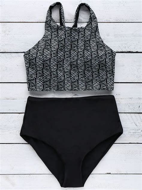 Fdxaoqy New Women Geometry Print Swimsuit Push Up Sexy Hang High Neck Bikini Set Swimwear