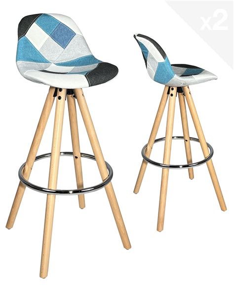 Tabouret De Bar Patchwork Tissu SANA Lot De 2 Kayelles