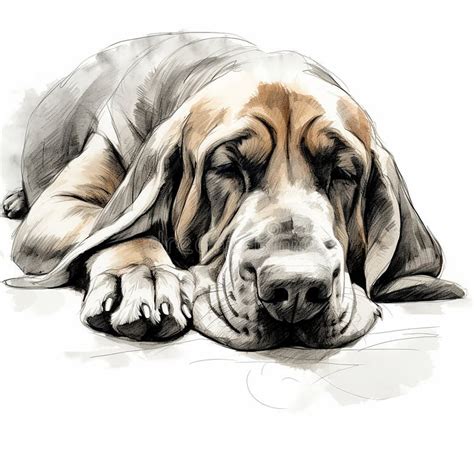 Bloodhound Dog Resting Portrait Sketch Drawing Stock Illustration