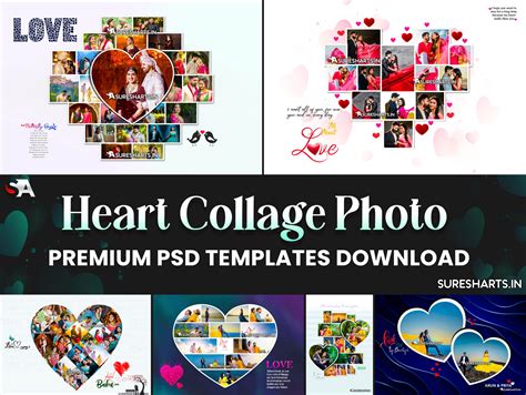 heart photo collage template psd   sale dakoracomco