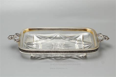 Старинная хрустальная икорница с ободком и ручками из серебра , Россия ...