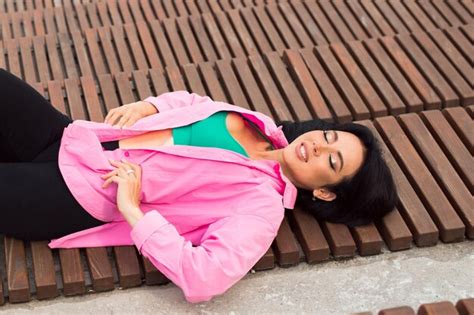 Premium Photo Beautiful Woman Brunette Posing Outdoor At Playground