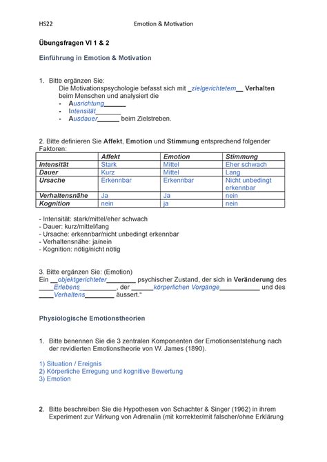 Vl1a2 uebungsfragen HS22 HS22Emo琀椀on Mo琀椀va琀椀on Übungsfragen Vl 1