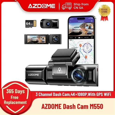 AZDOME M550 3 Channel Dash Cam Front Inside Rear Three Way Car