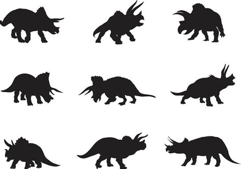 A Vector Collection Of Triceratops Dinosaur Silhouettes For Artwork