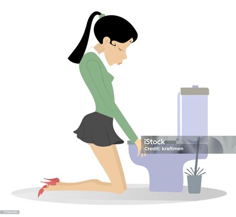 Young Woman Vomiting In Toilet Nausea Stock Illustration Download