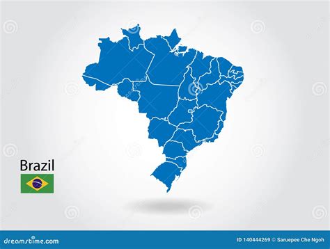 Diseño Del Mapa Del Brasil Con El Estilo 3d Mapa Azul Del Brasil Y