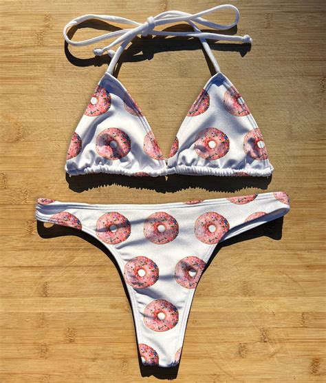 Swimwear Bikini Or Piece Set Pink Sprinkles Donuts Thong Cheeky