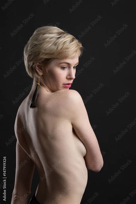 Portrait Of Beautiful Nude Short Hair Woman With Jewelry Accessories Naked Sexy Blonde Girl