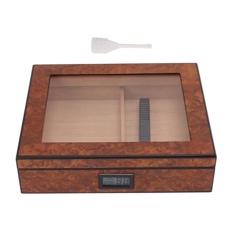 Cigar Humidor Box Portable Cedar Wood Glass Top Cigar Storage Case With