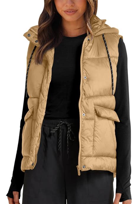 Fisoew Women S Winter Puffer Vest Quilted Stand Collar Hooded Jackets