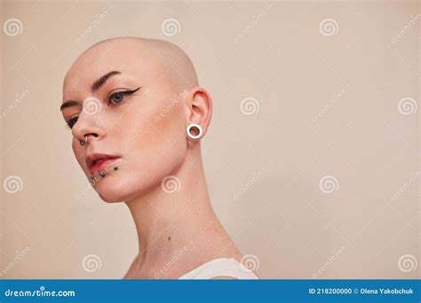 Serious Female With Blonde Short Hair And Nude Makeup Looking Away Stock Photo Image Of Beauty