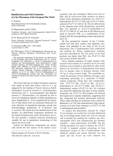 PDF Identification And Field Evaluation Of A Sex Pheromone Of The European Pine Moth