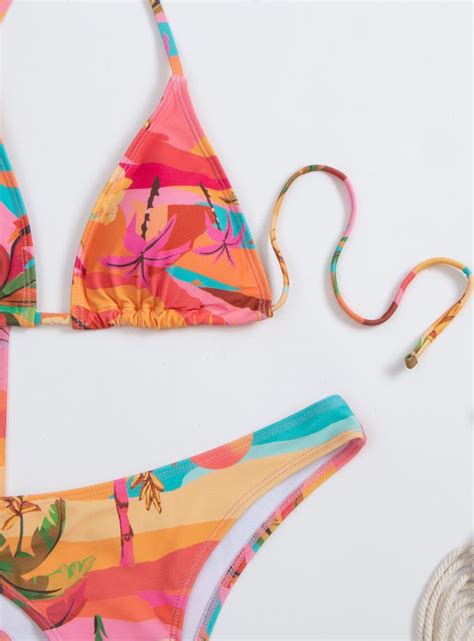 Womens Three Piece Swimsuit Mesh Print Beach Bikini Sexy Bikini
