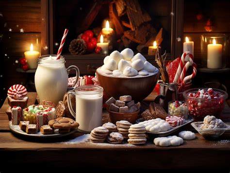 Premium Photo Frame Of A Festive Hot Chocolate Bar Complete With Marshmall Chirstmas