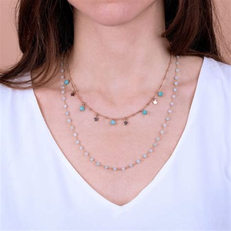 Collana Donna Bronzallure A Doppio Filo Con Sfere In Pietra Colorata