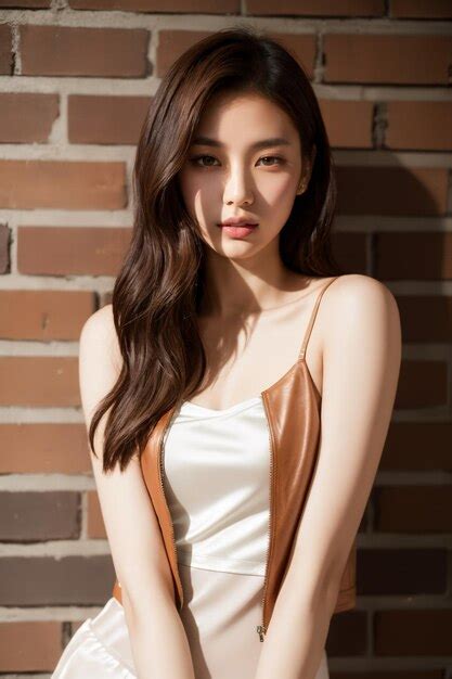 Premium AI Image Portrait Of Beautiful Japanese Women With Brunette Lob Hair Leather Moto