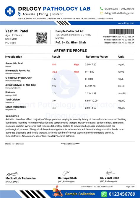 10 Key Clinical Guidelines for Arthritis Profile Test Report Format
