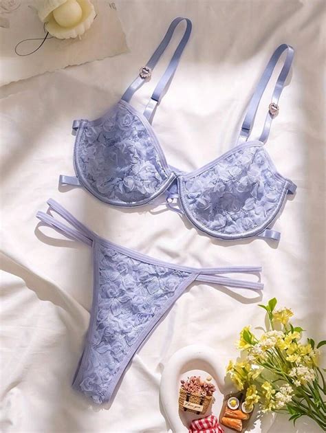 Purple D Rose Lace Lingerie Set Shein Uk