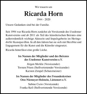 Traueranzeigen Von Ricarda Horn Trauer Anzeigen De