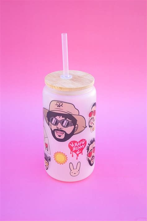 Bad Bunny Cup Bad Bunny 18 Oz Glass Cup Bad Bunny Cup With Straw