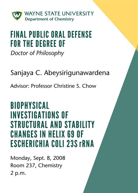 Final defense preparation - Chemistry - Wayne State University