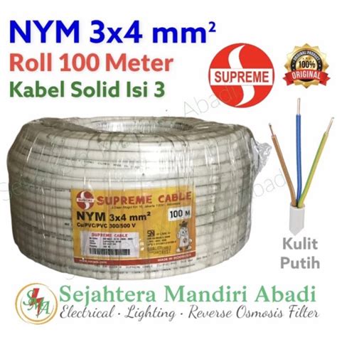 Jual Kabel Listrik NYM 3x4 Supreme 100 Meter Kawat Tunggal Solid Isi 3