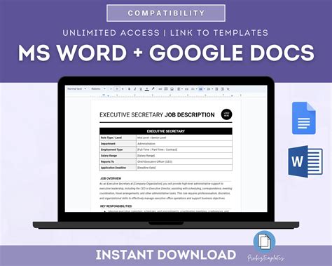 Executive Secretary Job Description Template | ProBizTemplates