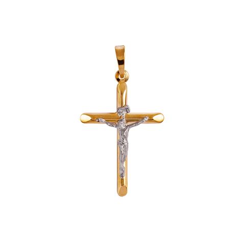 18k Gold Pendant Crucifix With Silver Christ Savelli Religious