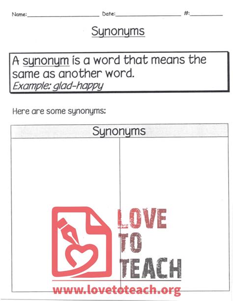 Synonyms (blank chart) | LoveToTeach.org