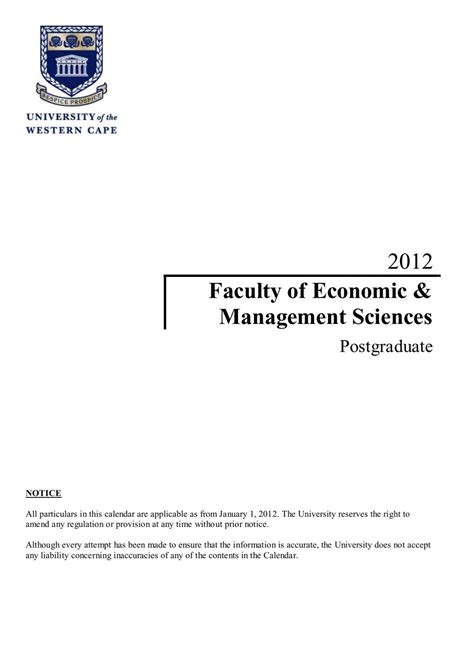 Faculty of Economic & Management Sciences - University of the