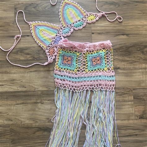 Piece Crochet Bikini Set Multicoloured Bikini Depop
