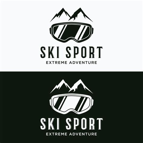Retro Ski Sport Template Logo Element On Vintage Winter With Skis And