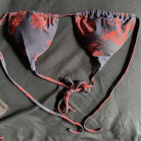 Red Dragon Bikini Set With Skirt Cover Up Brand Depop